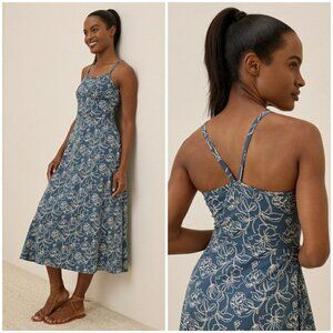 💕PACT💕 Fit & Flare Midi Dress ~ Looking Glass Floral Slate Blue Medium M NWOT